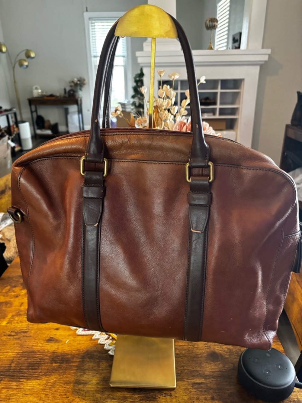 Fossil Brown Leather Satchel Carryall Weekender Bag - Picture 4 of 9